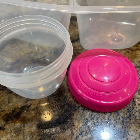 Set of TWO BLUE PINK Sistema Triple Split Lunch Boxes 2L 4 PC Set Each 8 Pieces - Picture 8 of 13